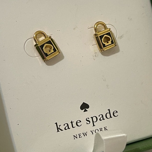 Kate Spade ♠️ Gold Plated Lock & Spade Cutout Padlock Stud Earrings - NWT * - Picture 4 of 4